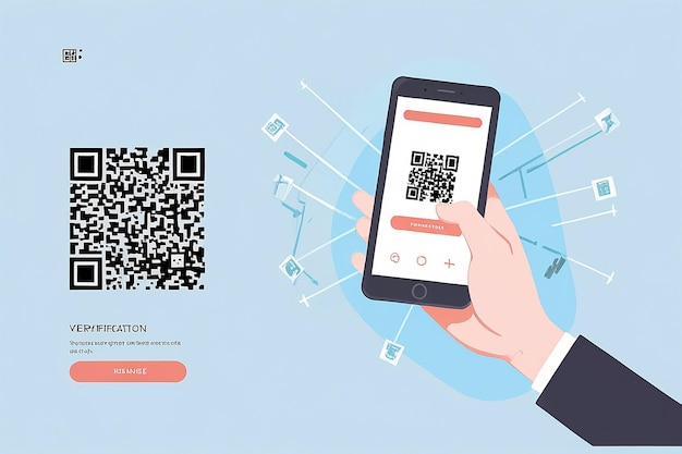 QR Code Mobile Verification Landing Page Scan Phone Concept Design Technology Vector Illustration