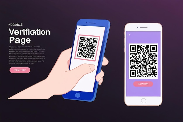 QR Code Mobile Verification Landing Page Scan Phone Concept Design Technology Vector Illustration