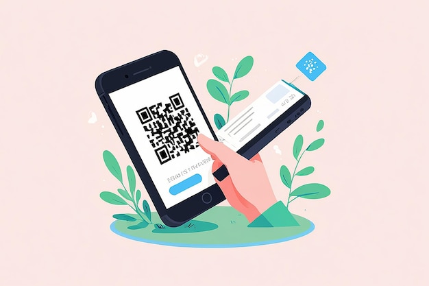 QR Code Mobile Verification Landing Page Scan Phone Concept Design Technology Vector Illustration