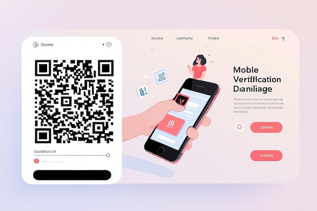 QR Code Mobile Verification Landing Page Scan Phone Concept Design Technology Vector Illustration