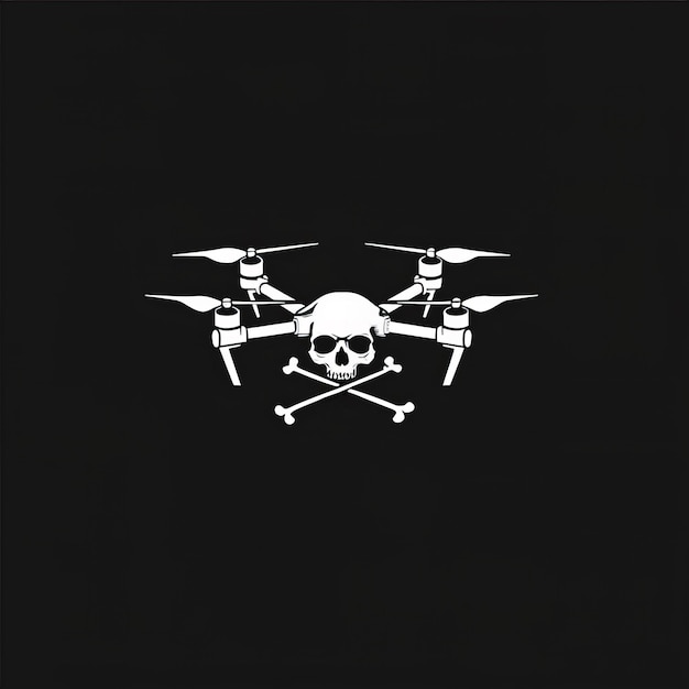 Quadcopter Drone Skull Symbol Modern Surveillance Concept Black Background