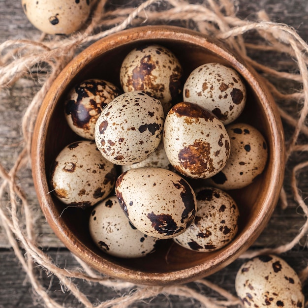 Quail eggs Diet food Top view Closeup