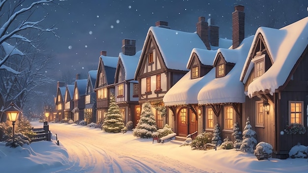 Quaint Cottages in Snowy Splendor