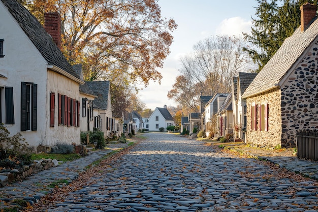 Photo a quaint village with cobblestone streets and charming houses evokes nostalgia