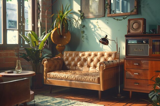 Quaint vintage furniture shop offering retro sofas