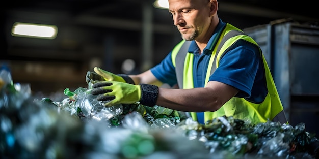 Quality Check Engineer Inspecting Plastic Bottle at Recycling Plant Concept Engineer Quality Check Plastic Bottle Recycling Plant Inspection