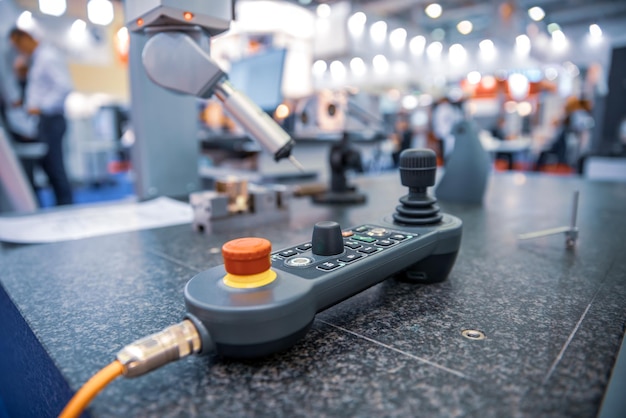 Quality control measurement probe. Metalworking CNC milling machine. Cutting metal modern processing technology. Small depth of field. Warning - authentic shooting in challenging conditions.