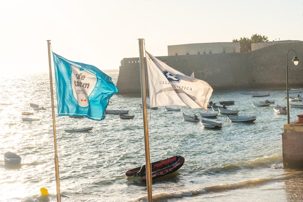 Quality waters at La Caleta beach in the city of Cadiz Andalusia