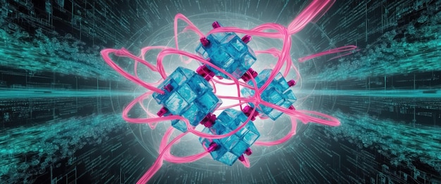 Photo a quantum computing core floating in cyberspace illuminated in vibrant colors