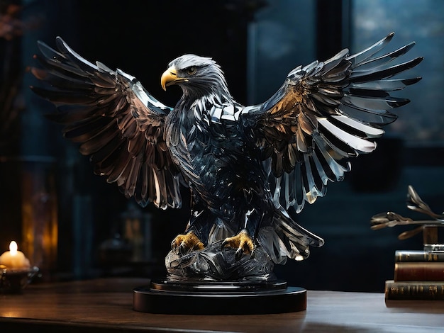 Quartz glass sculpture of a powerful eagle