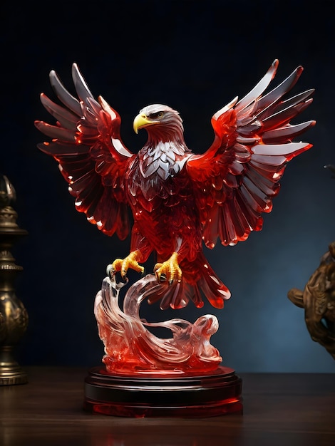 Quartz glass sculpture of a red eagle