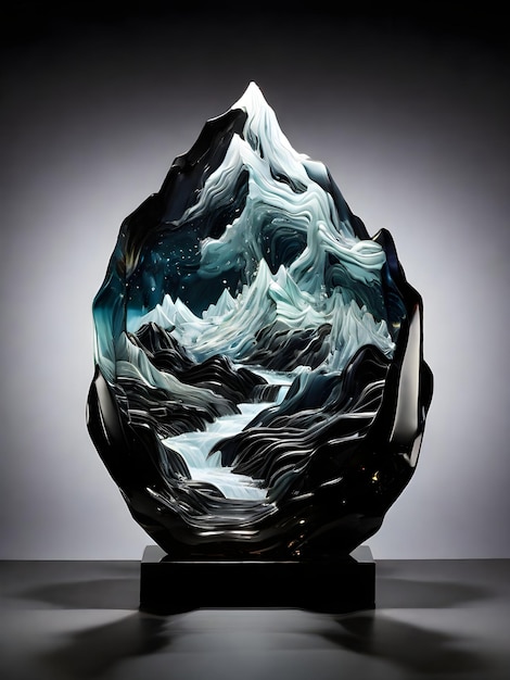 Quartz glass sculpture in the shape of a water mountain