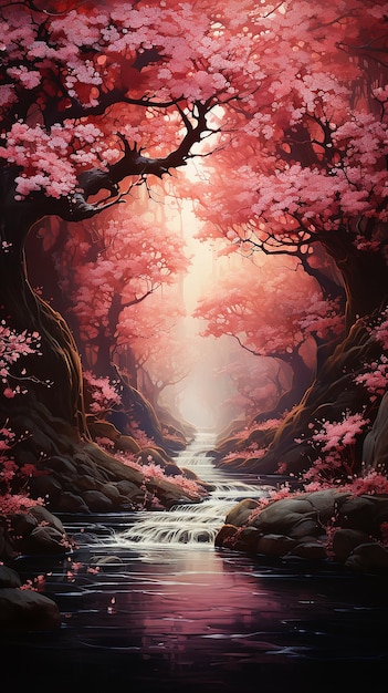 a quasar forms at the end of a long tunnel liminal space hyperrealistic SAKURA FLOWERS