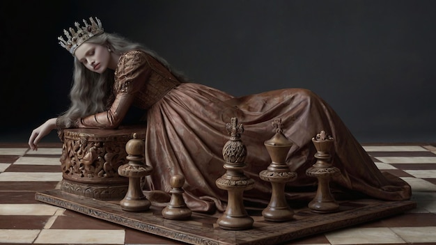 Queen on chessboard with classical ambiance