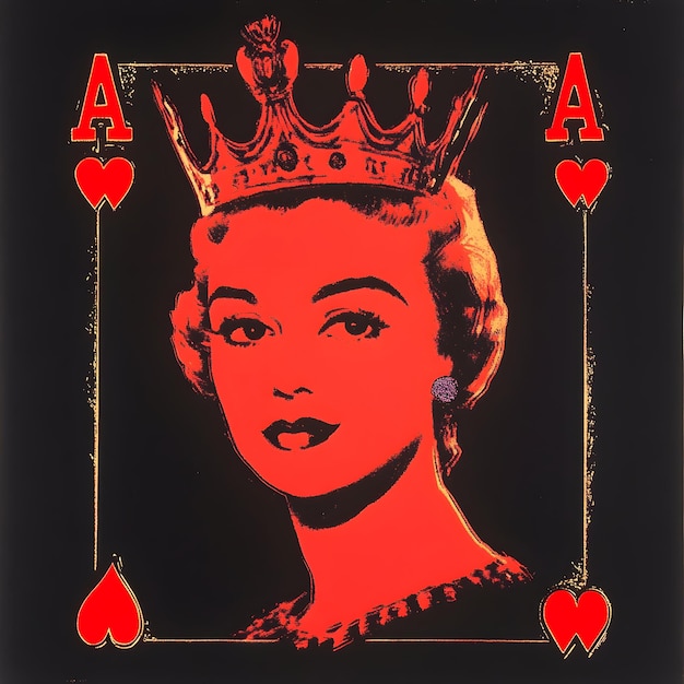 Photo queen of hearts on a black background vintage style hand drawing