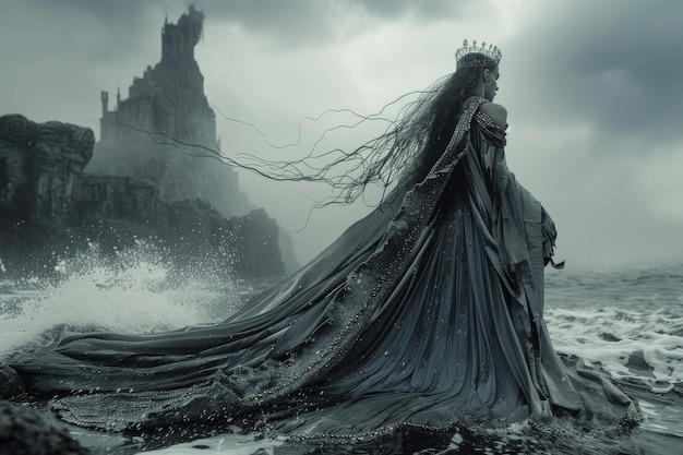 Photo queen of the stormy seas a dark and majestic fantasy