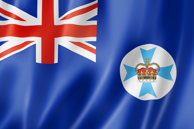 Queensland state flag, Australia waving banner collection. 3D illustration