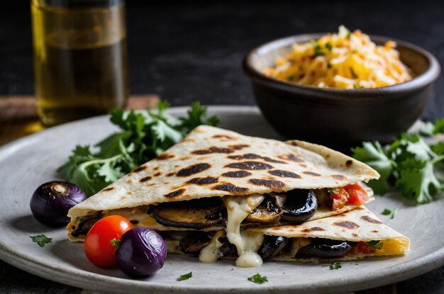 Photo quesadilla with grilled portobello mushrooms and provolone