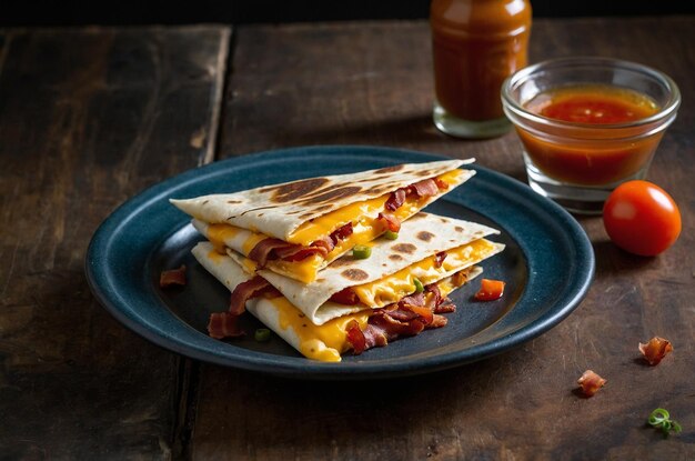 Photo quesadilla with melted cheese bacon and a touch of lime