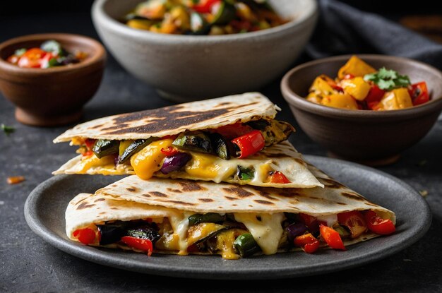 Photo quesadilla with melted cheese roasted veggies and a hint of lime