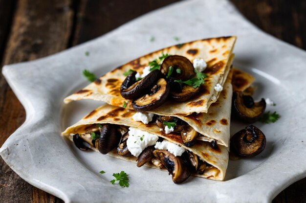 Photo quesadilla with roasted mushrooms and goat cheese