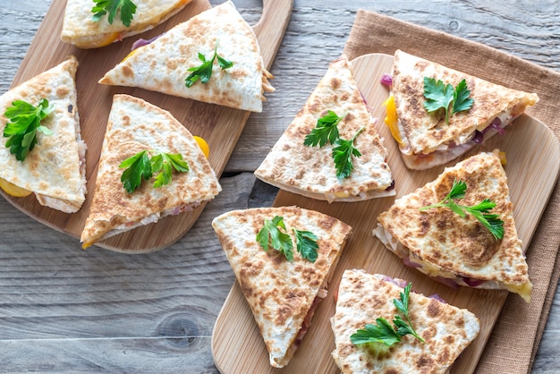 Photo quesadillas on wooden board