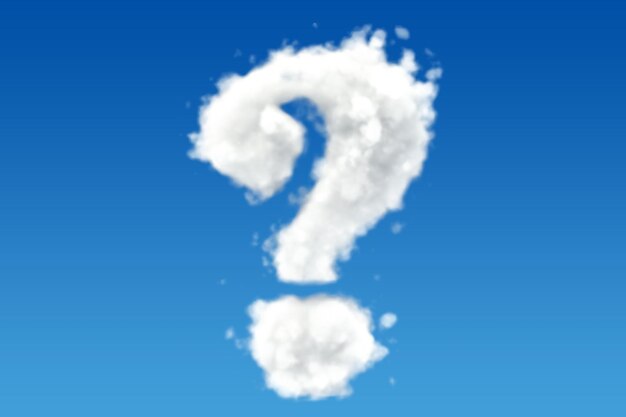 Photo question mark from clouds in the sky 3d rendering