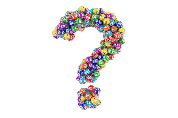 Question mark from colored lottery balls 3D rendering