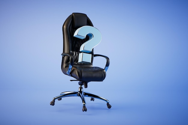 A question mark on the game chair on a blue background 3D render