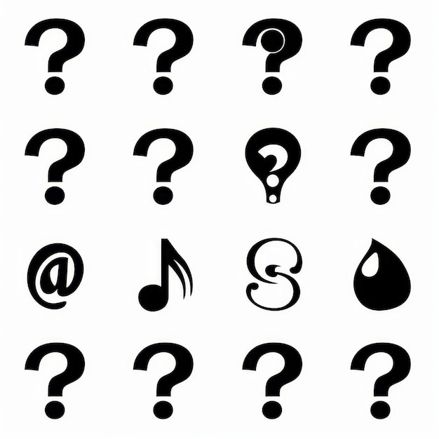 Photo question mark icon quiz symbol interrogation sign simple rebus silhouette questions emblem faq set