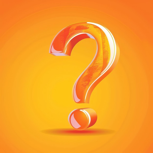 a question mark is on an orange background with the words question in red