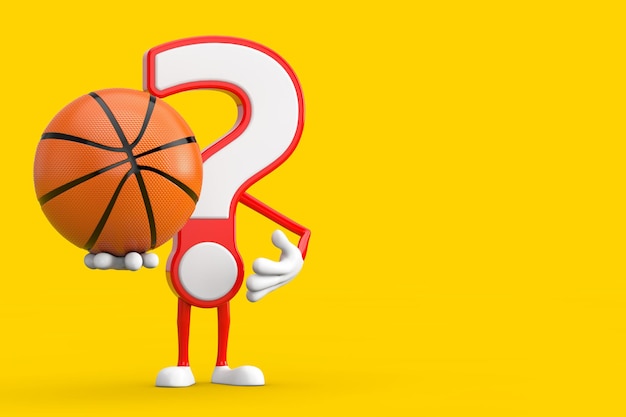 Question Mark Sign Cartoon Character Person Mascot with Basketball Ball 3d Rendering