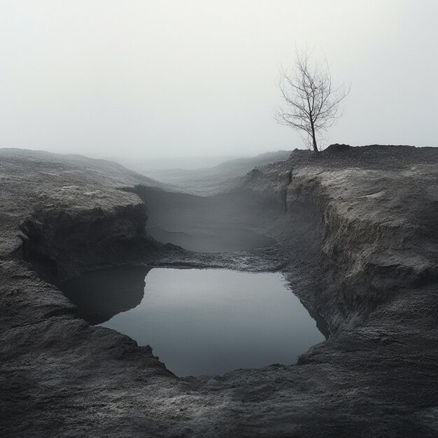 Photo quicksand pits in mysterious foggy landscapes