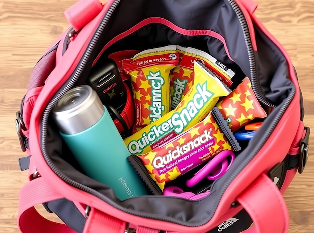 QuickSnack Energy Bars in Fashionable Gym Bag with Fitness Gear