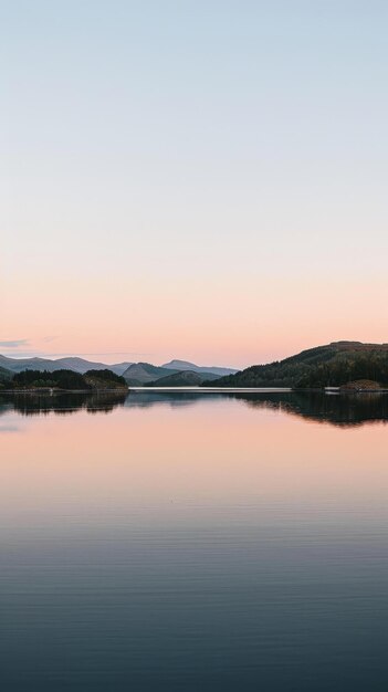 Quiet coastal inlet with calm waters reflecting the colors of dawn with background copyspace