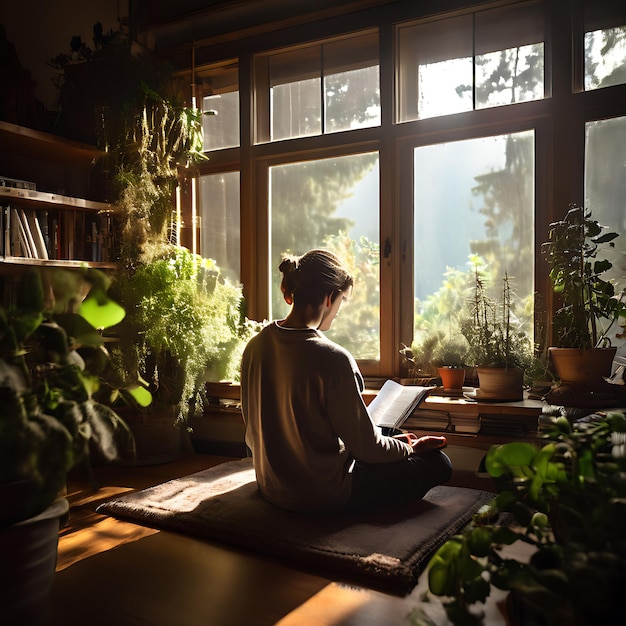 Quiet Corner Meditation in a WellLit Cozy Study