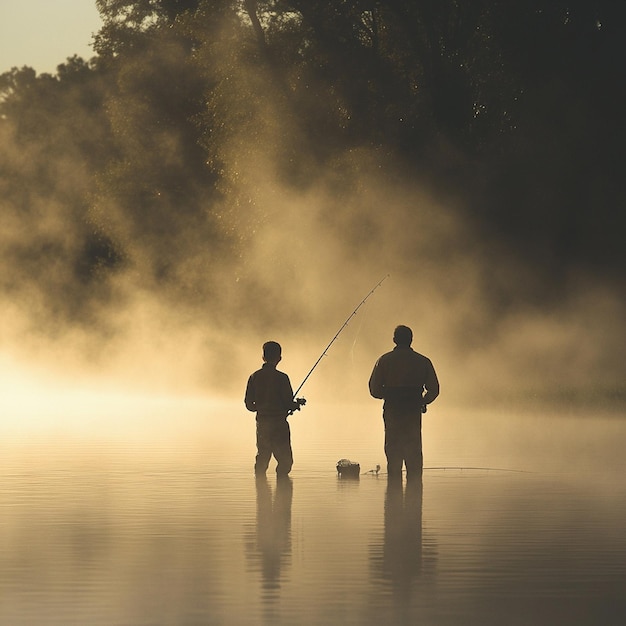 Photo quiet moments a father and sons early morning fishing adventure