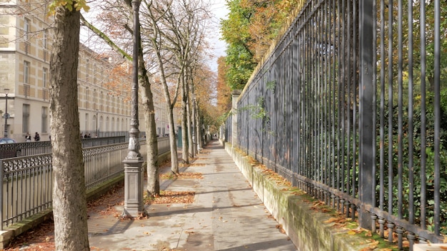 Quiet paris street on sunny autumn day france