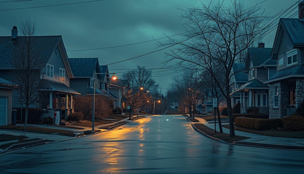 a quiet residential street with homes participating in Earth Hour