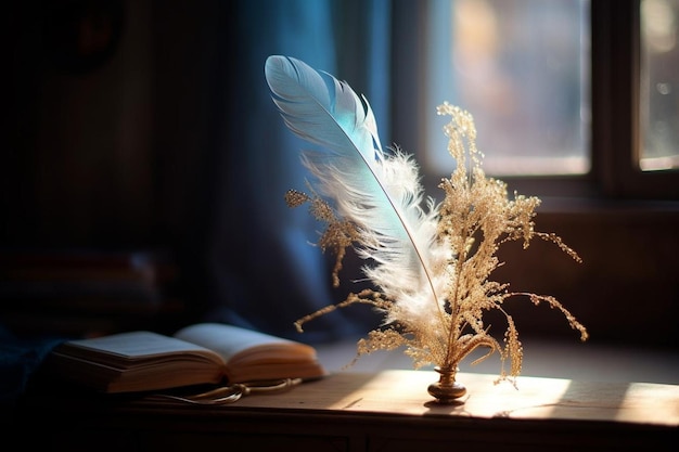 Photo quill pen with ethereal light