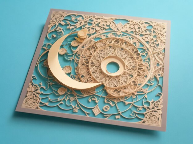 Photo quilling card with intricate arabic paper graphic of islamic theme banner generative ai