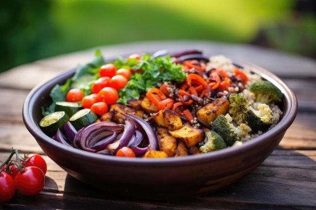 Quinoa and roasted vegetable buddha bowl