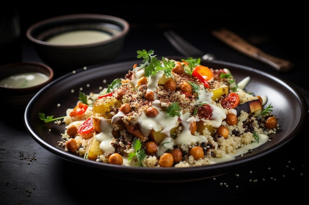 Quinoa salad with roasted vegetables and feta cheese