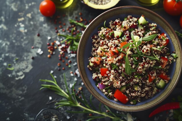 Photo quinoa salad with vegetables and herbs