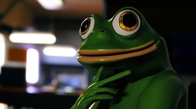 A Quirky Green Frog Displaying a Thoughtful Expression