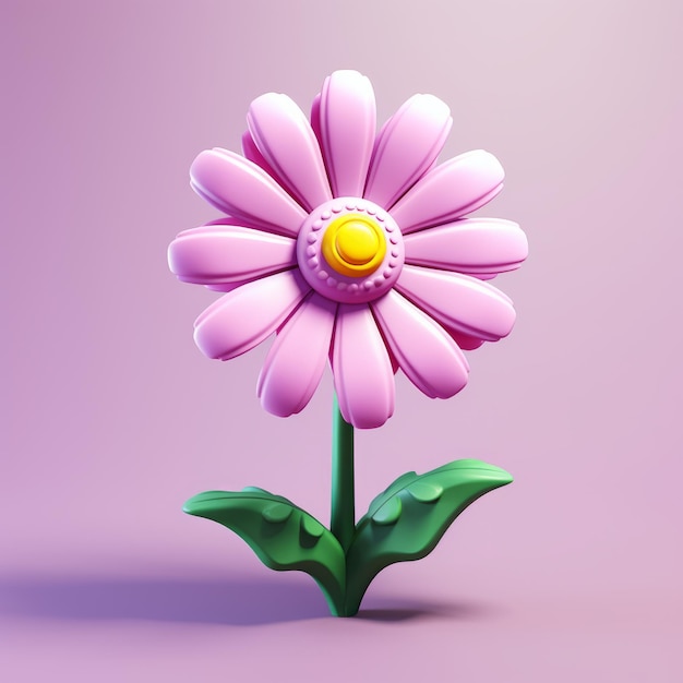 Quirky Naive Art 3d Rendered Lego Flower In Magenta And Bronze