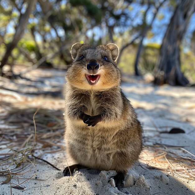 Photo quirky quokka grinning on rottnest island