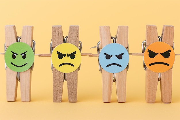 Photo quirky representation of emotions using clothespins