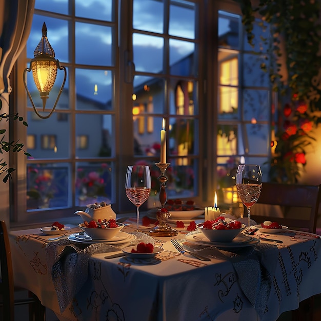 Photo quot3d romantic dinner setup with high detail and realismquot