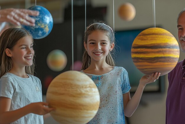 Photo quot8yearold girl showing her solar system modelquot